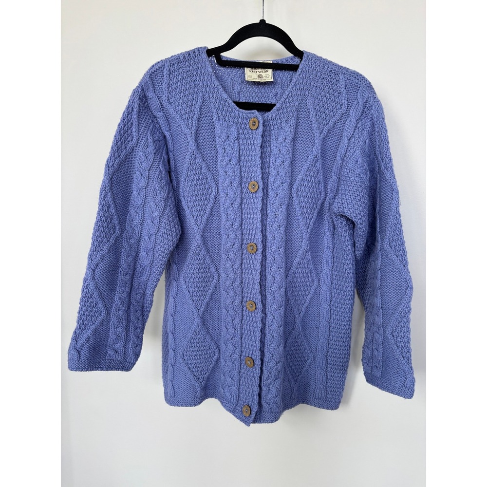 Connemara Knitwear Merino Wool Cardigan Ireland Blue Cable Knit Sweater Small